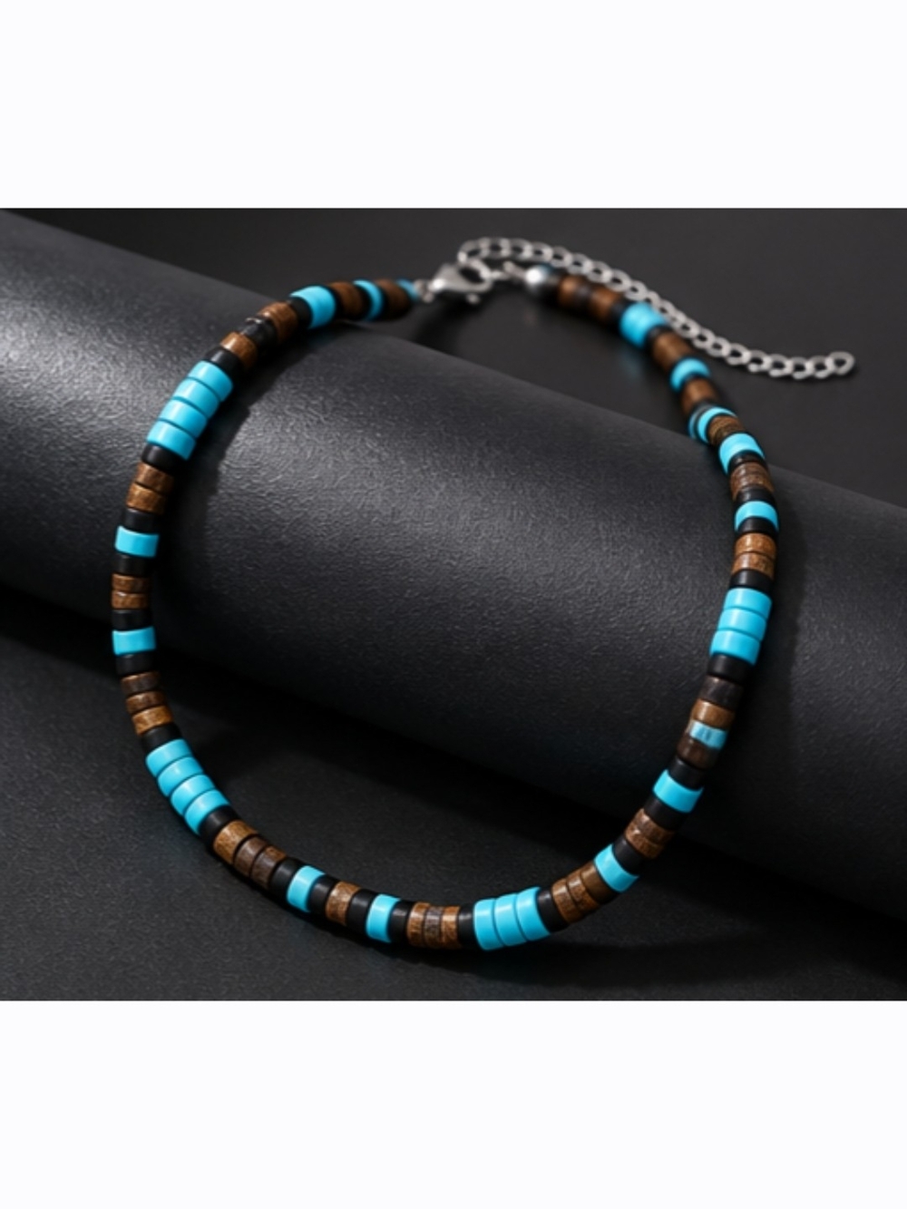 Turquoise and Brown Beaded Choker Necklace - Mens Jewelry